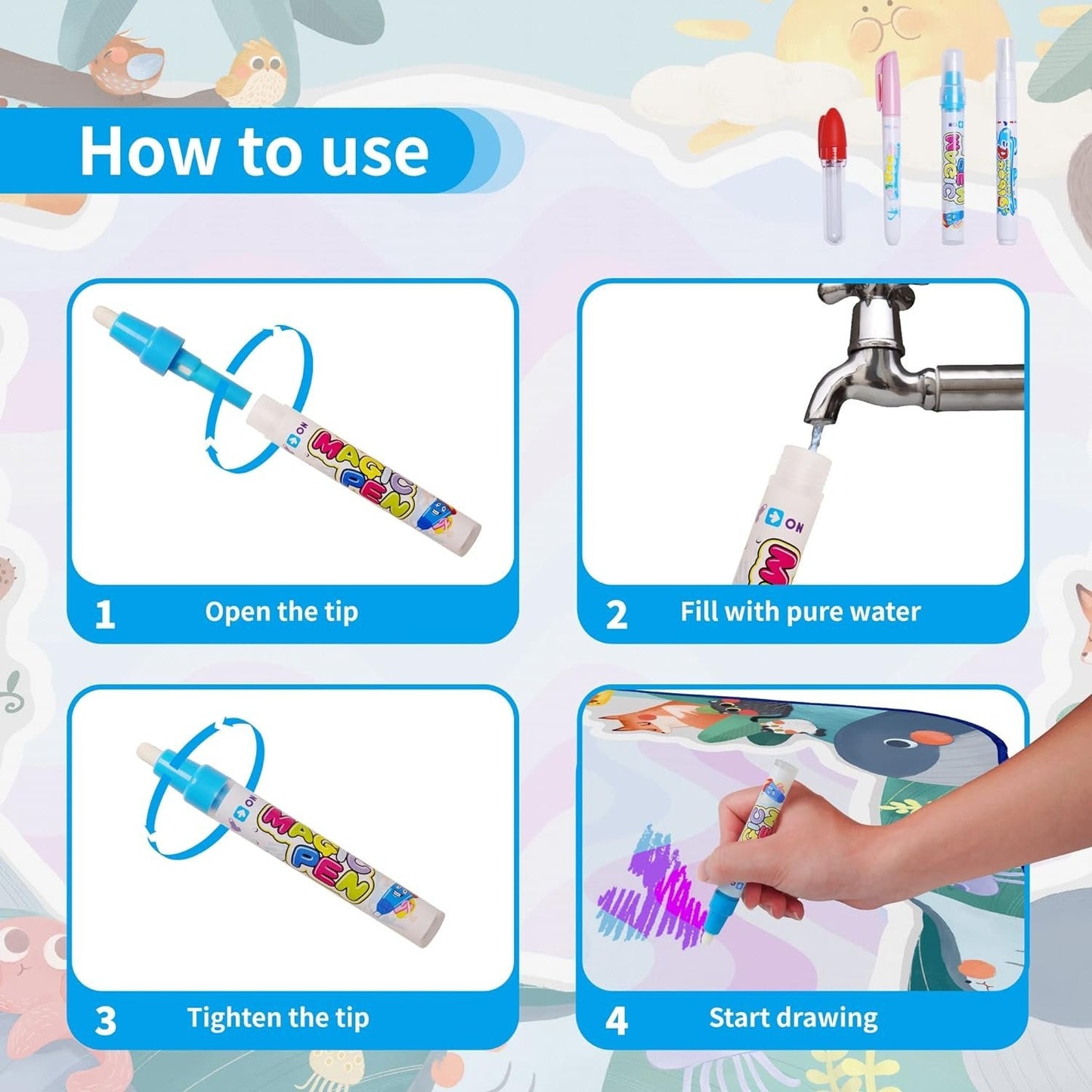 š„Water Doodle Mat, Aqua Painting Drawing Mat Mess Free Learning Toy Mat
