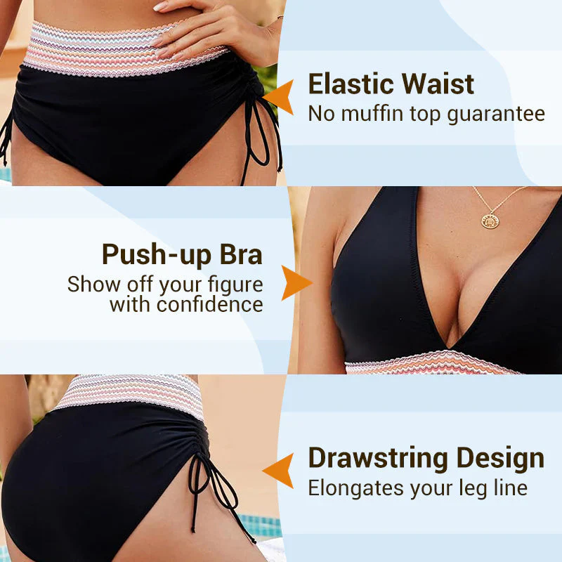 ✨New Arrival✨👙High Waisted Tummy Control Colour Block Bikini Sets