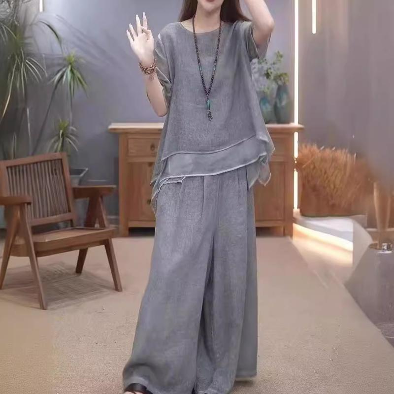 🔥Women's Elegant Solid Color Loose Cotton Linen 2-Piece Set