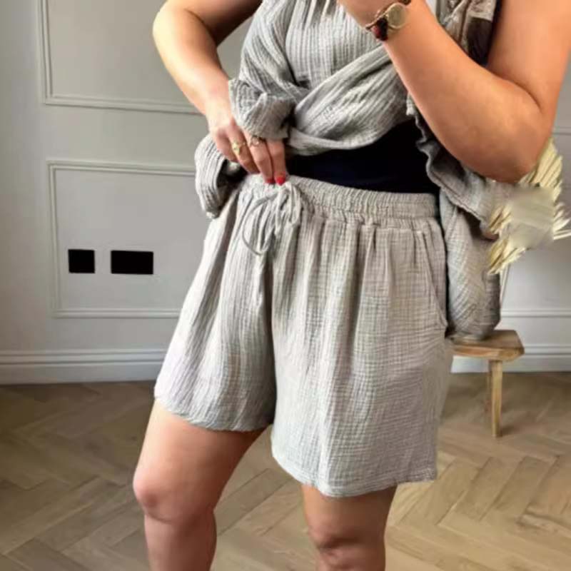 😍Best Sellers😍Women's Cheesecloth Ruffle Shorts & Top Set 【Factory Direct Sales】