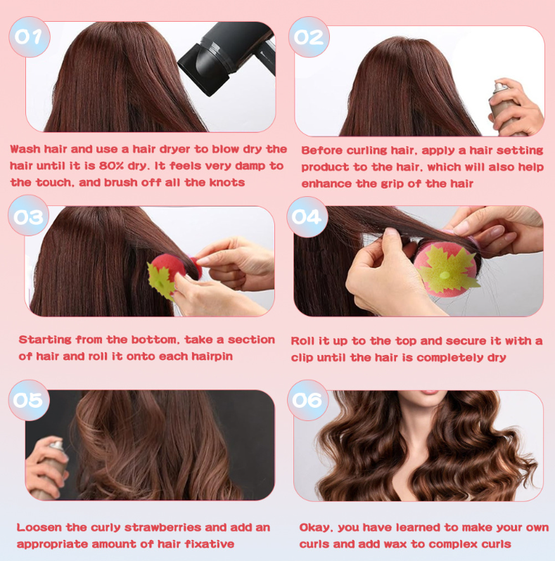 ⏳Buy 1 Get 1 Free💥Heat-Free Curlers in Strawberry Shape with Mushroom Design – Set of 6 Pieces