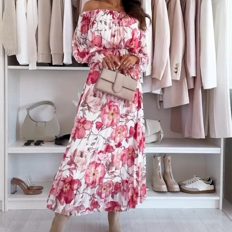 🌸Seasonal dress 50% OFF👗Floral Print Off-Shoulder Top & Maxi Skirt Two-Piece Set💕