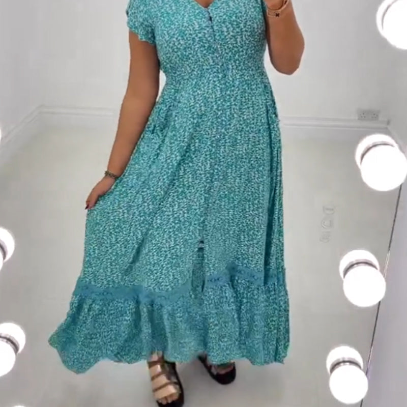 🪻✨Women's Blue Leopard Print Short Sleeve V-Neck Dress🪻✨