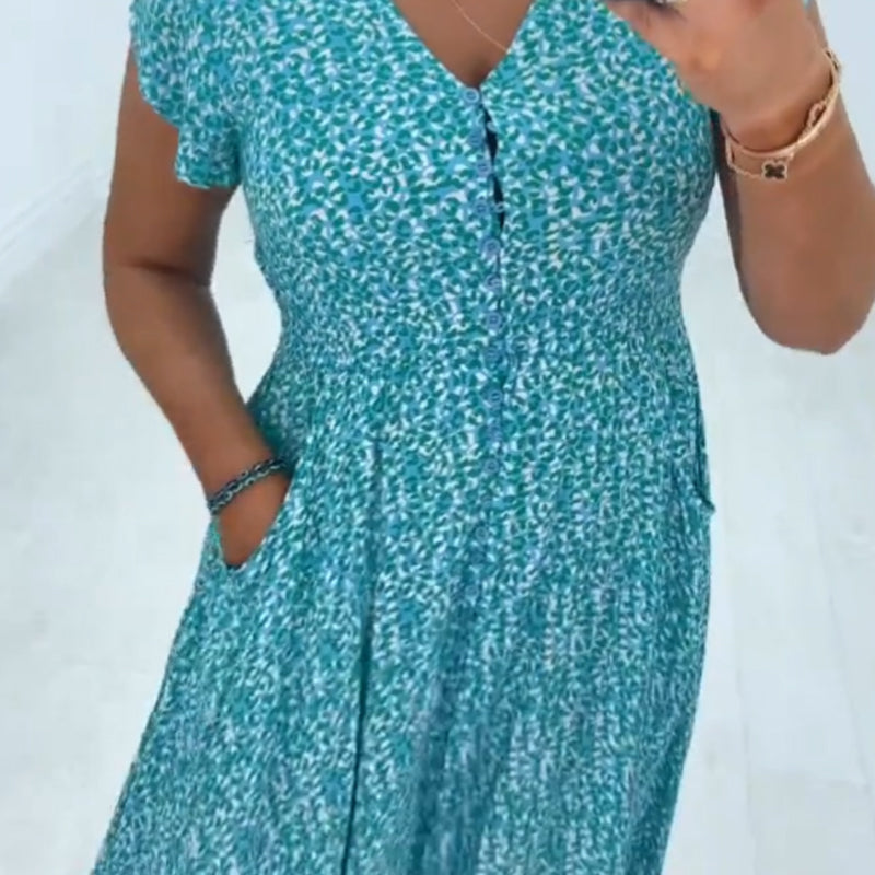 🪻✨Women's Blue Leopard Print Short Sleeve V-Neck Dress🪻✨