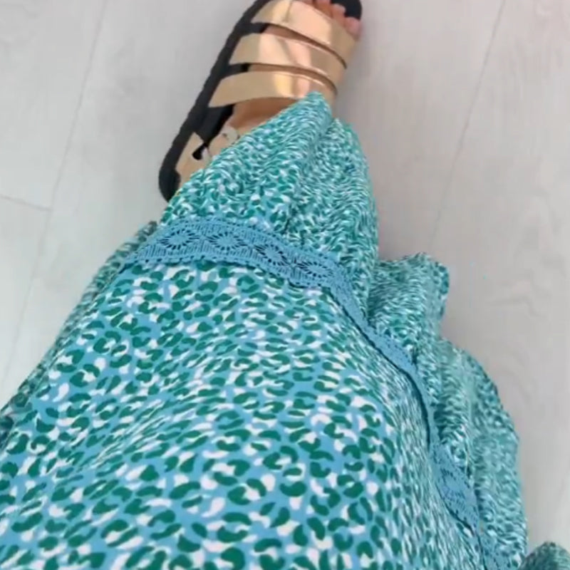 🪻✨Women's Blue Leopard Print Short Sleeve V-Neck Dress🪻✨