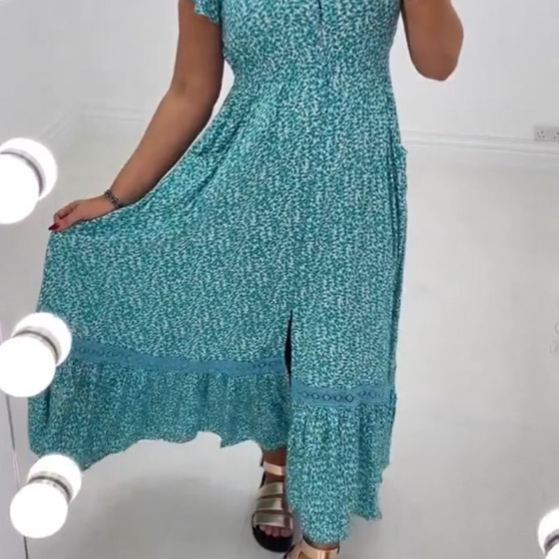🪻✨Women's Blue Leopard Print Short Sleeve V-Neck Dress🪻✨