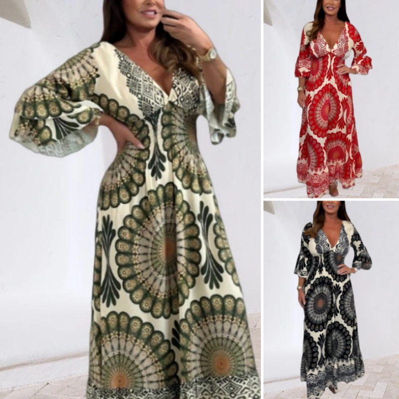 💖Big price reduction!🔥💖Women's Retro Boho Deep V-Neck Maxi Dress🔥