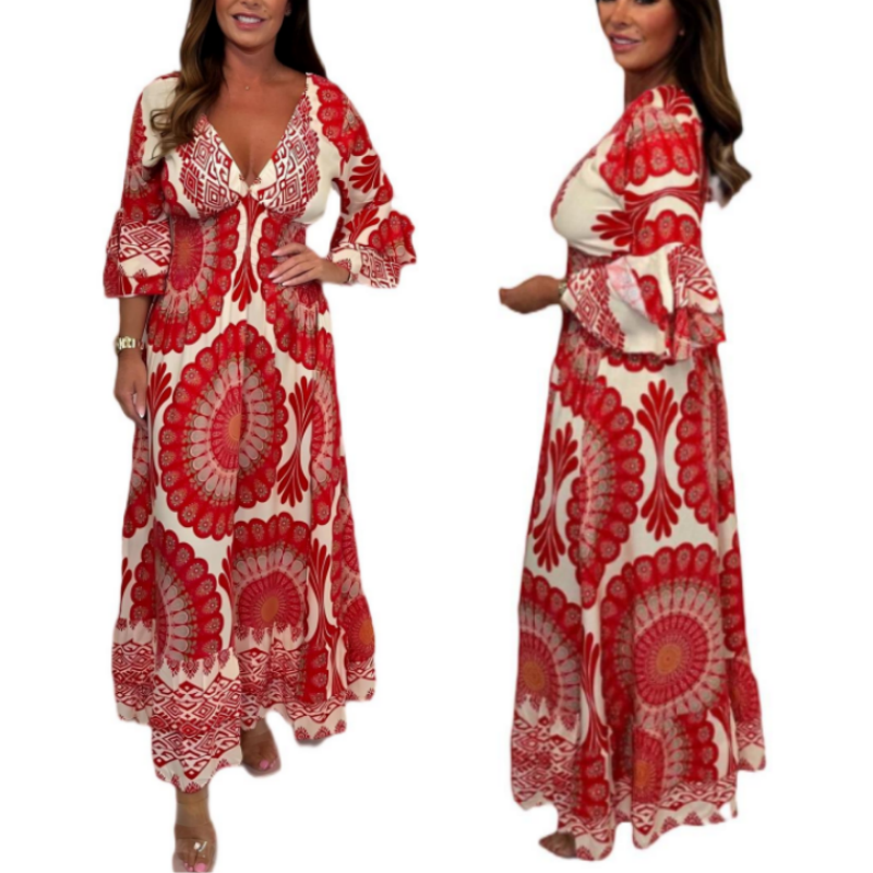 💖Big price reduction!🔥💖Women's Retro Boho Deep V-Neck Maxi Dress🔥