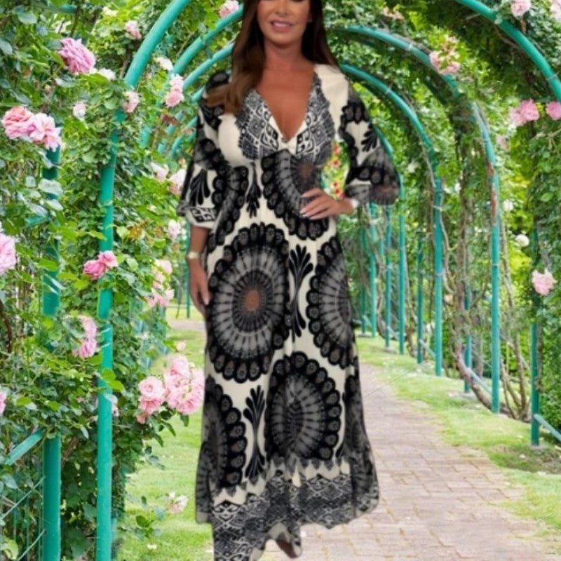 💖Big price reduction!🔥💖Women's Retro Boho Deep V-Neck Maxi Dress🔥