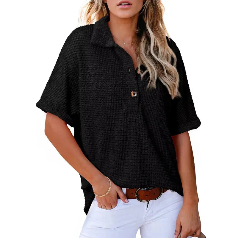 🌈New Product- Women's Lapel Loose Short Sleeve Top🩷