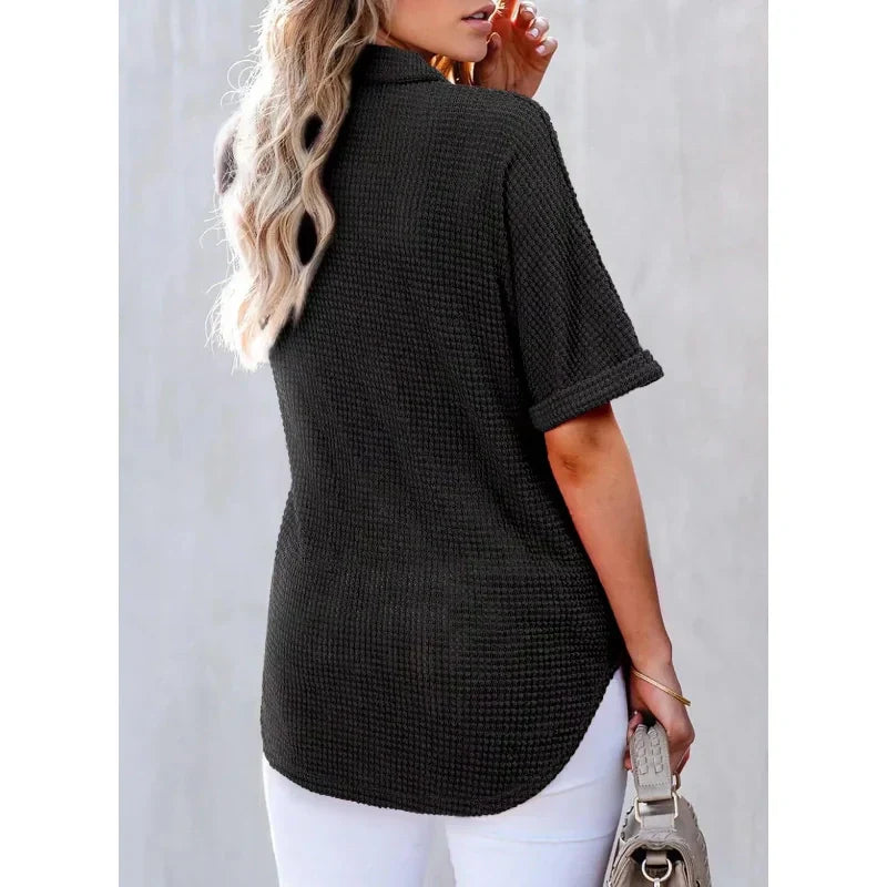 🌈New Product- Women's Lapel Loose Short Sleeve Top🩷