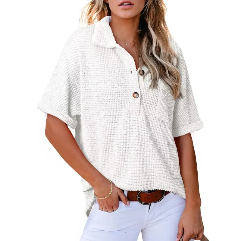 🌈New Product- Women's Lapel Loose Short Sleeve Top🩷