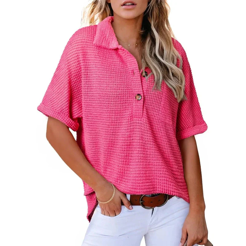 🌈New Product- Women's Lapel Loose Short Sleeve Top🩷