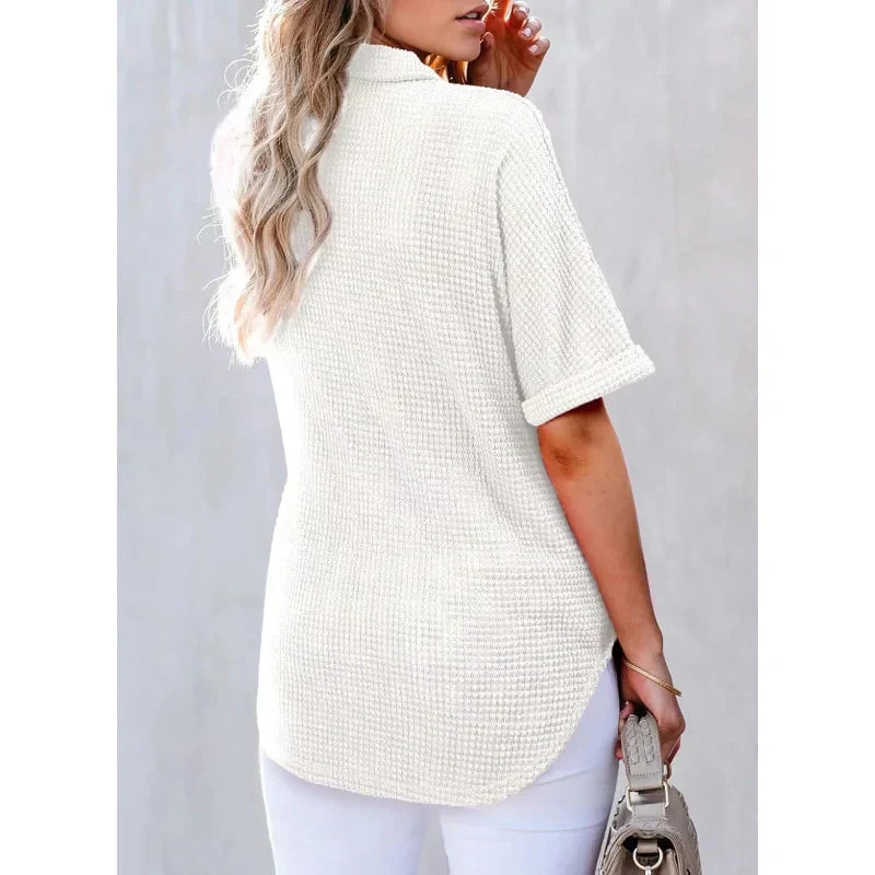 🌈New Product- Women's Lapel Loose Short Sleeve Top🩷