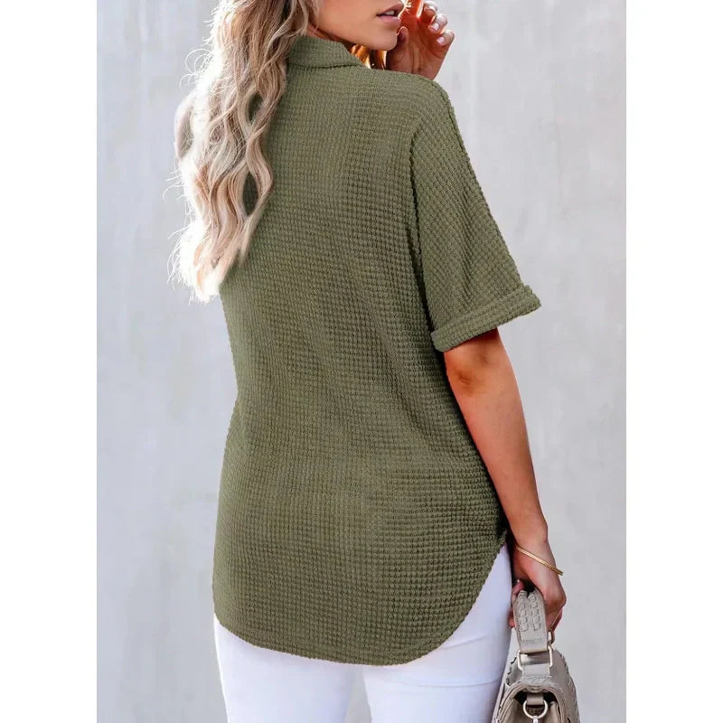 🌈New Product- Women's Lapel Loose Short Sleeve Top🩷