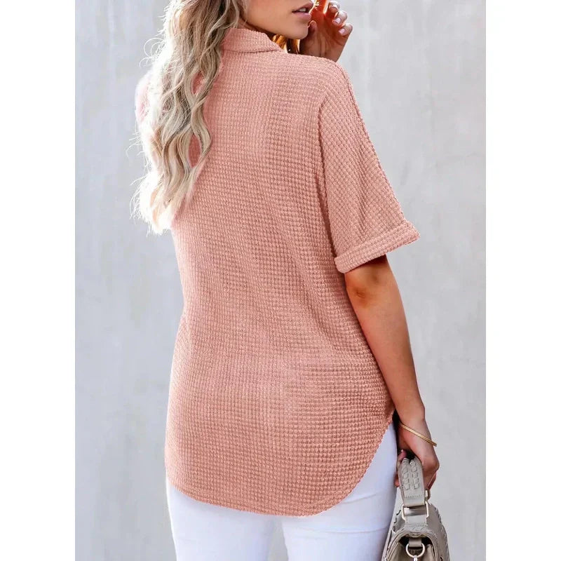 🌈New Product- Women's Lapel Loose Short Sleeve Top🩷