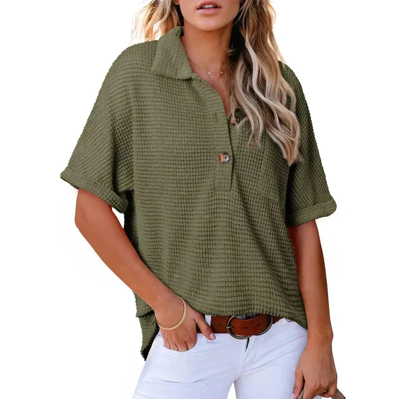 🌈New Product- Women's Lapel Loose Short Sleeve Top🩷