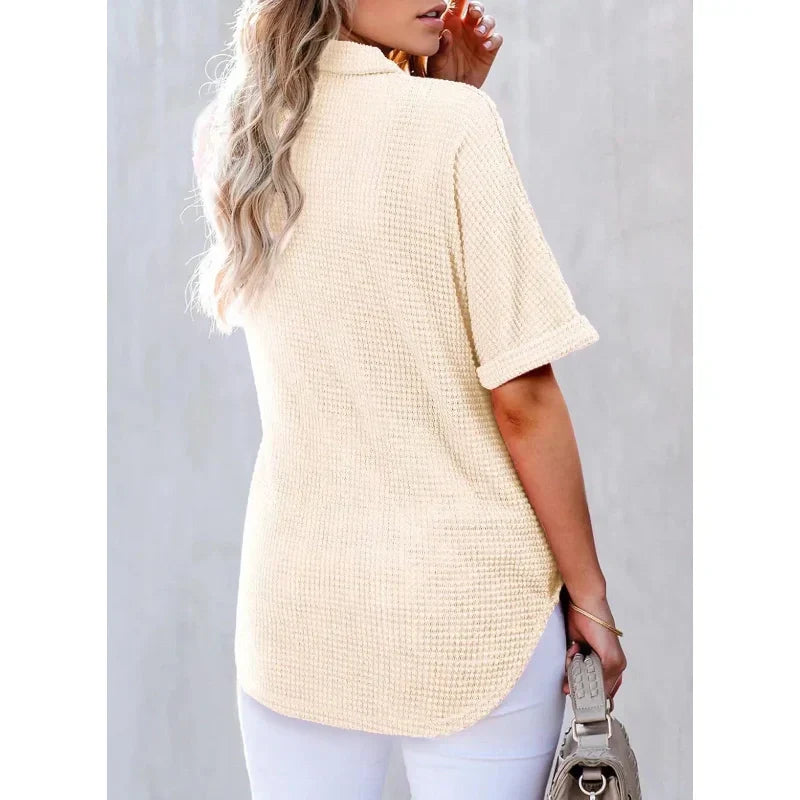 🌈New Product- Women's Lapel Loose Short Sleeve Top🩷