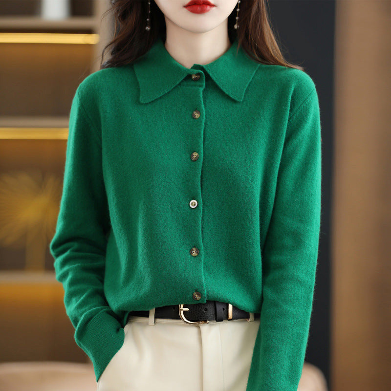Ladies Lapel Knit Cardigan