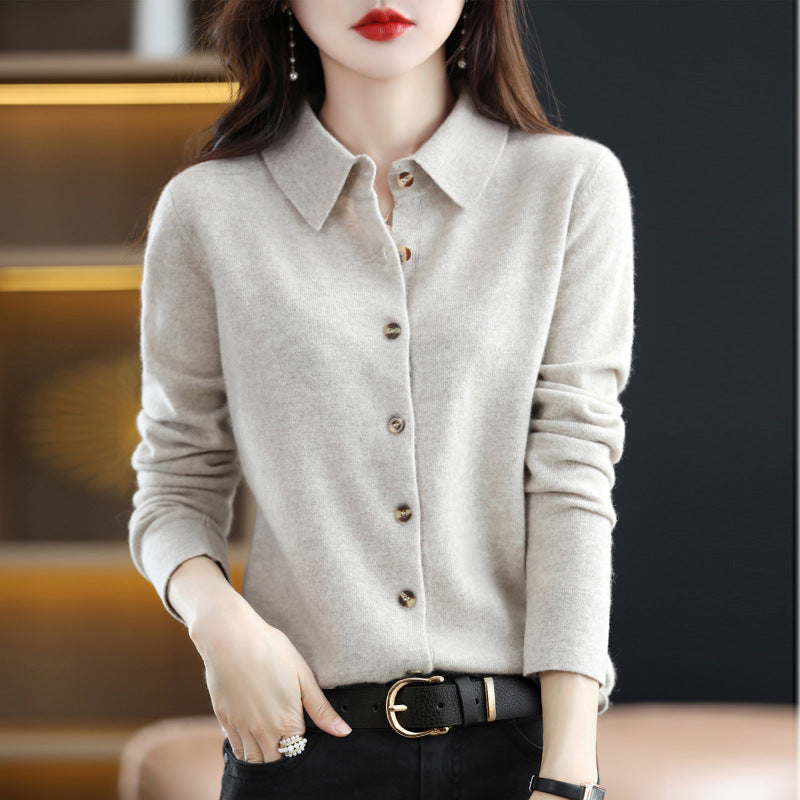 Ladies Lapel Knit Cardigan