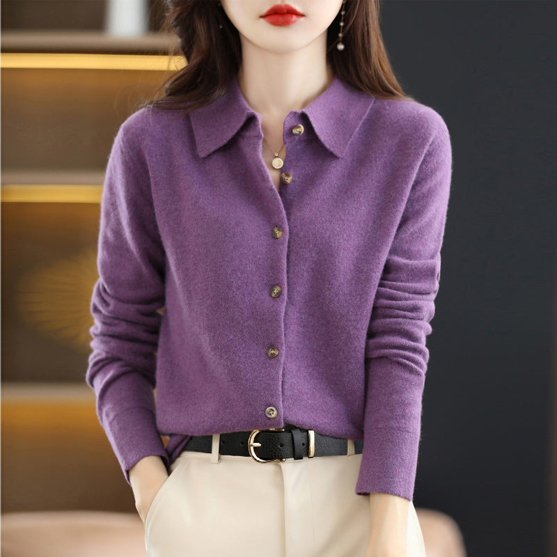 Ladies Lapel Knit Cardigan