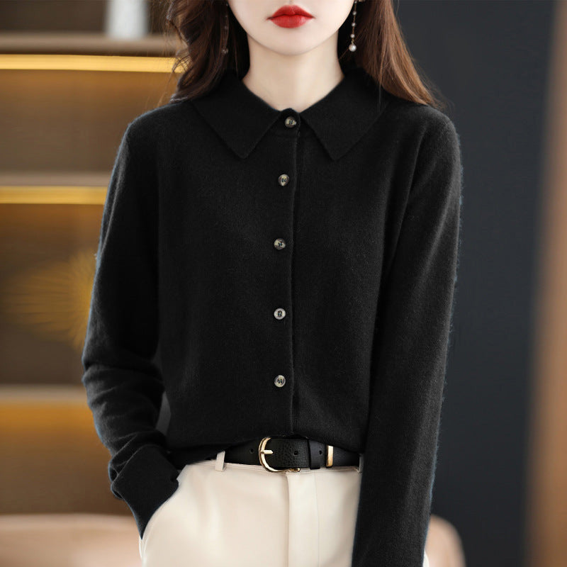Ladies Lapel Knit Cardigan