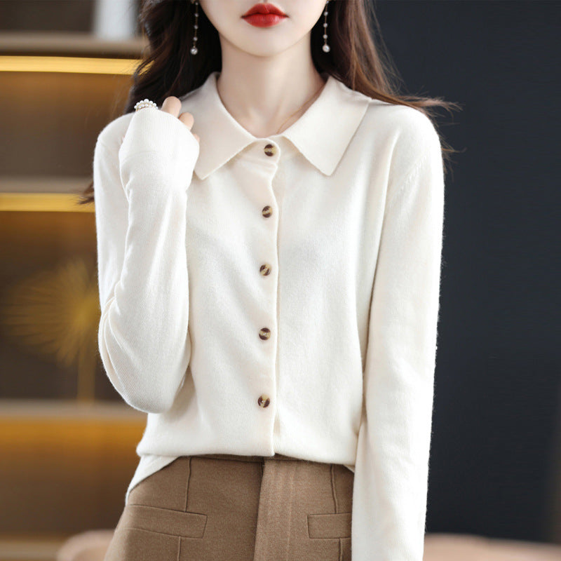 Ladies Lapel Knit Cardigan