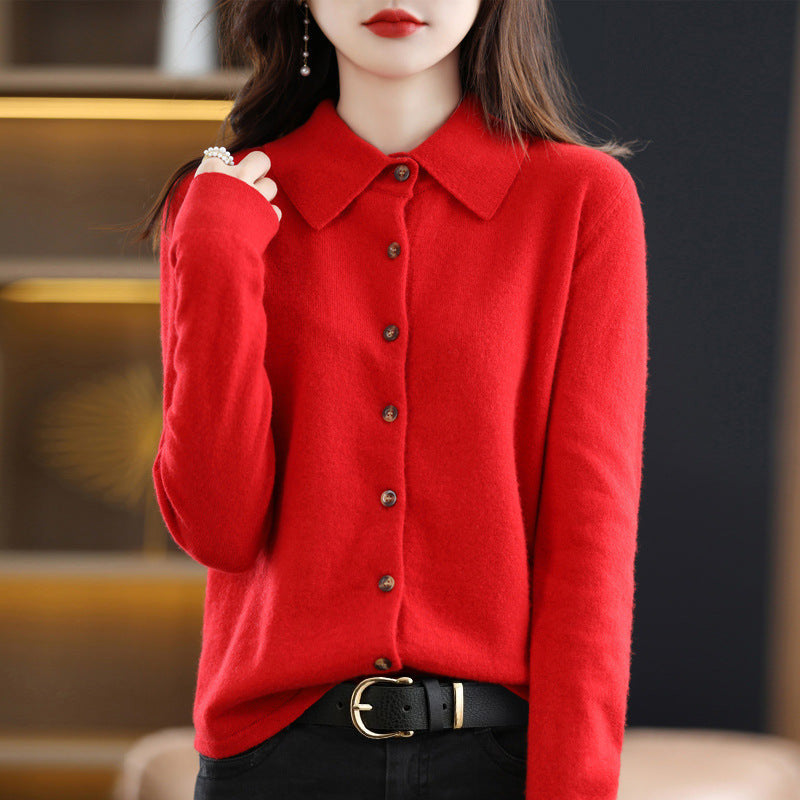 Ladies Lapel Knit Cardigan