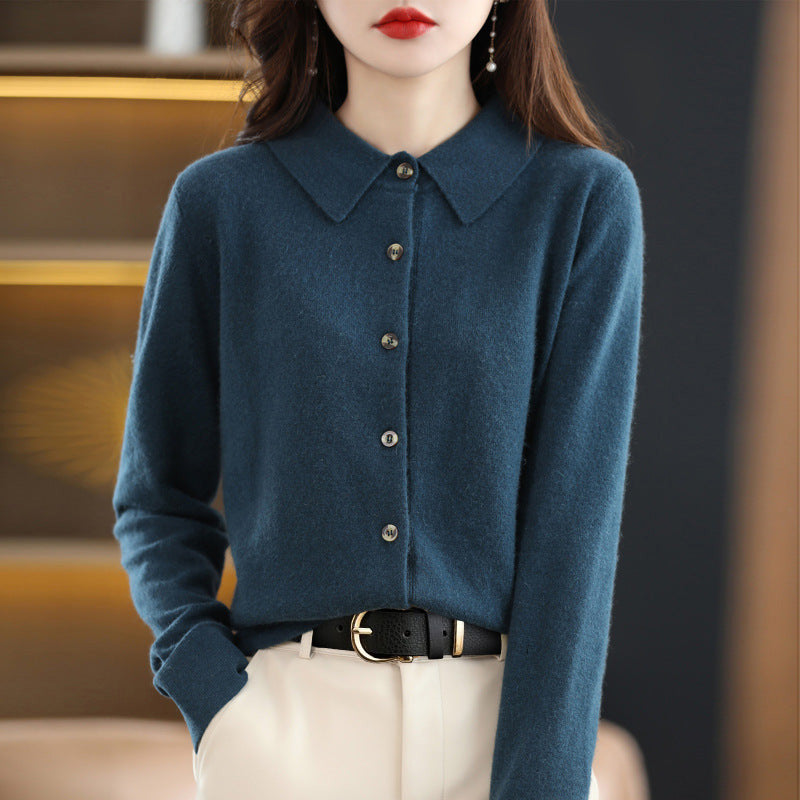 Ladies Lapel Knit Cardigan