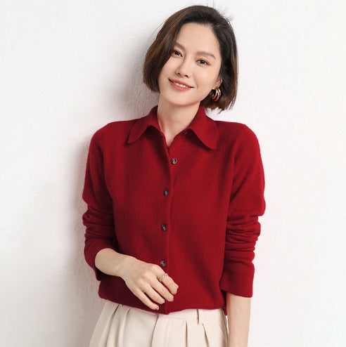 Ladies Lapel Knit Cardigan