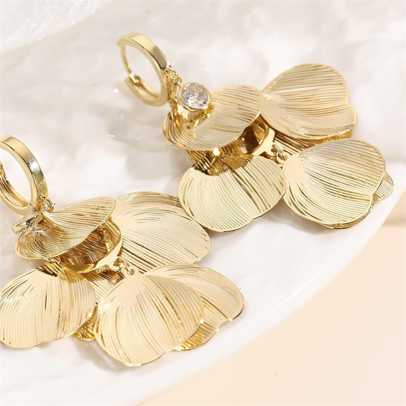 šWomenās Layered Leaf Hoop Dangle EarringsāØ