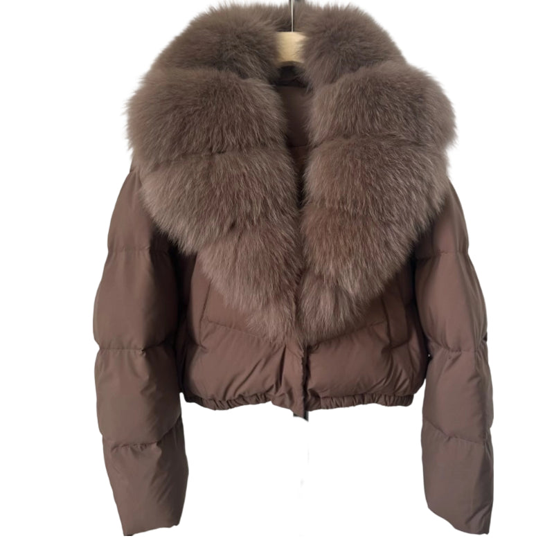 Women's Short-Length Fashionable Warm Fur-Collared Jacket(Icelandic white duck down)