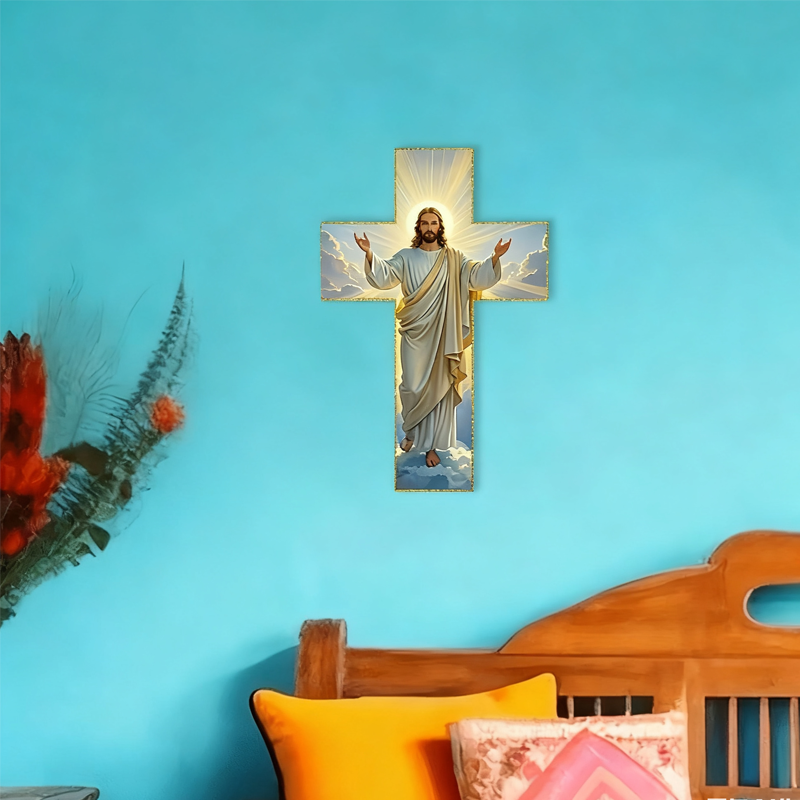 ✝️ ✨ Retro Jesus Christ Wall Cross Decor - Vintage Wooden Design with Faith Symbolism for Spiritual Home Accent 🌟🕊️