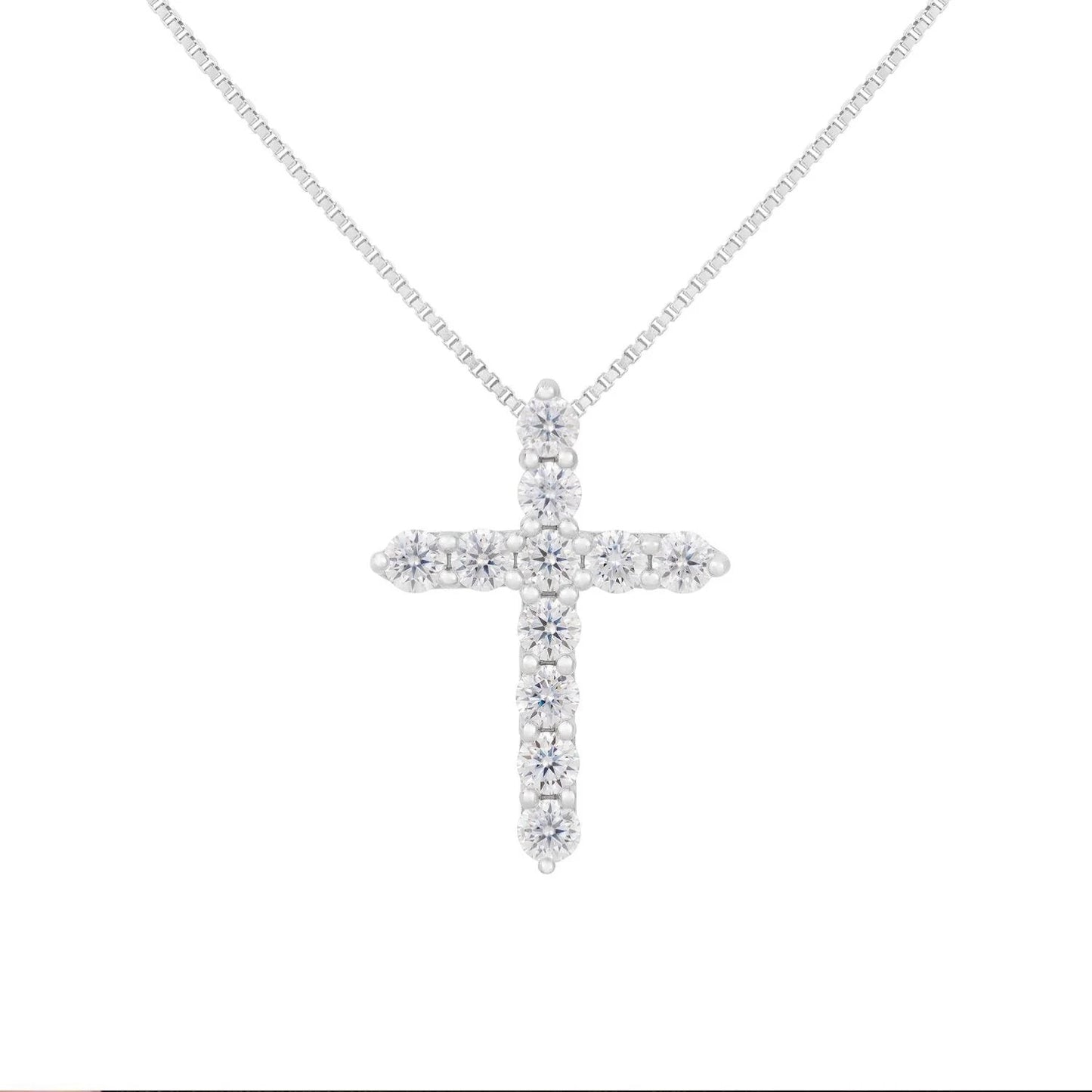 🎄Christmas promotion🎁--Moissanite Inlaid Silver Cross Necklace-Necklace Size 40cm+5cm
