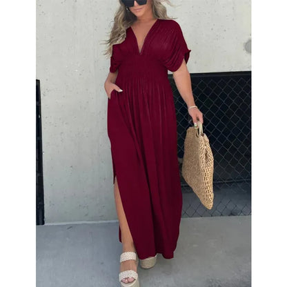 🔥Last Day Sale 49%💗Slit v-neck effortless maxi long dress