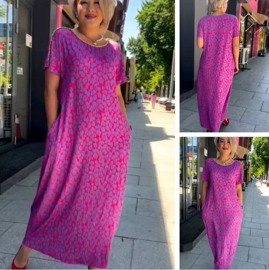 👗🌸Up to 56% off🔥Diamond Neck Pink Purple Floral Print Dress