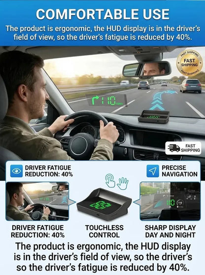 🚗50% OFF NOW! Head-Up Display Car GPS Digital Speedometer – Traffic Light Countdown & Red Light Camera Alert HUD, Universal Driver Safety Warning Device to Avoid Tickets for City Driving