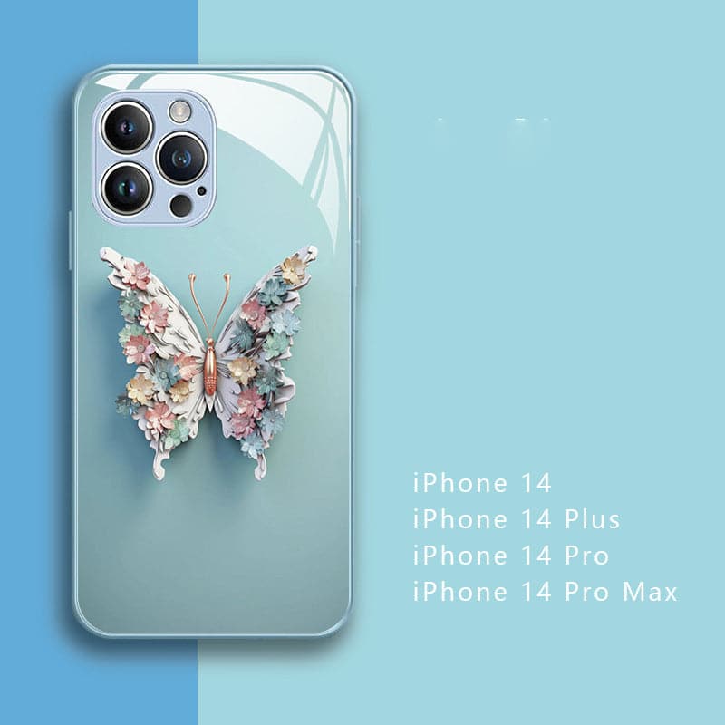 🌟 Flat 3D Butterfly Pattern Glass Cover Compatible with iPhone 🌟