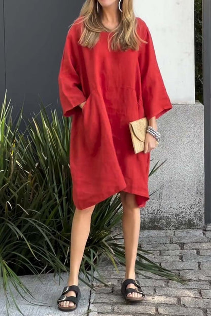 🌟2024 New products👗Casual solid color cotton and linen dress