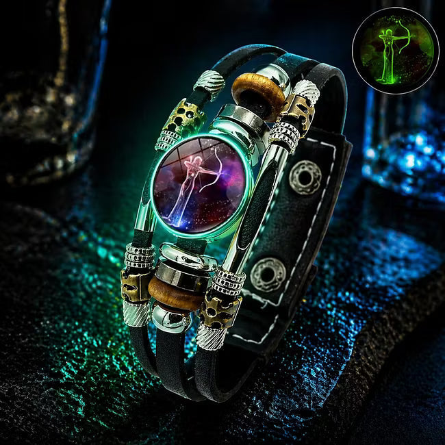 🎉 2026 Sale — Over 21 300 Sold!🔥 Glow‑in‑the‑dark Leather Zodiac Sign Bracelet