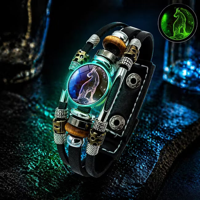🎉 2026 Sale — Over 21 300 Sold!🔥 Glow‑in‑the‑dark Leather Zodiac Sign Bracelet