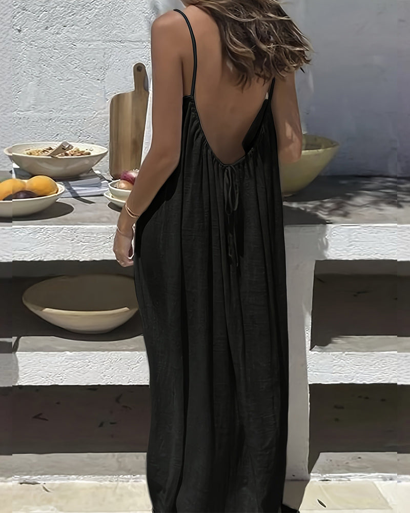 🎁💥LAST DAY SPECIAL PRICE!⚡50K+ SOLD!💃Women's Solid Color Backless Cami Dress