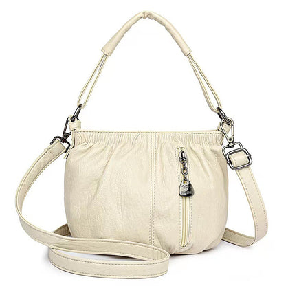 Casual Pleated Bucket Soft Leather Handbag Shoulder Bag