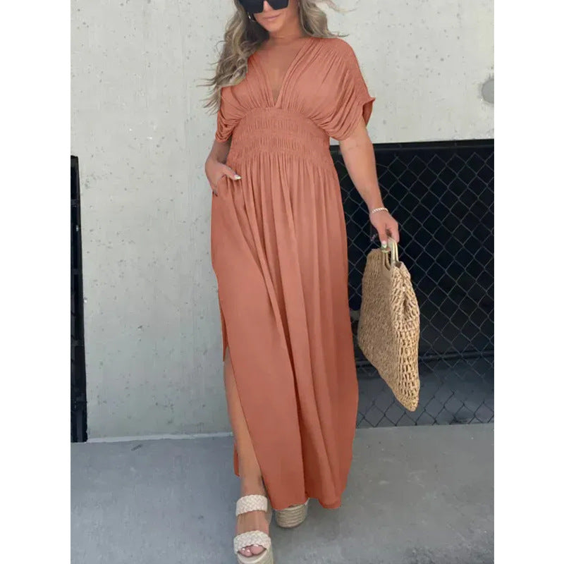 🔥Last Day Sale 49%💗Slit v-neck effortless maxi long dress