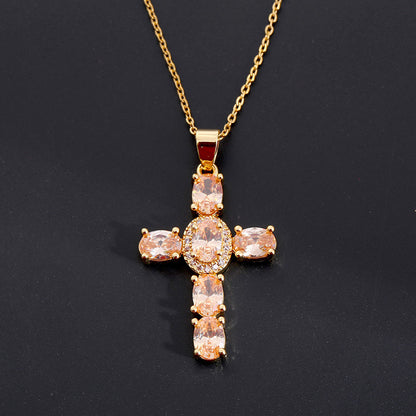 Women's Multicolored Sparkling Zircon Cross Necklace