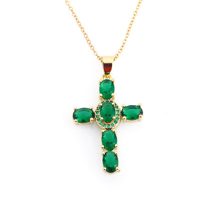 Women's Multicolored Sparkling Zircon Cross Necklace