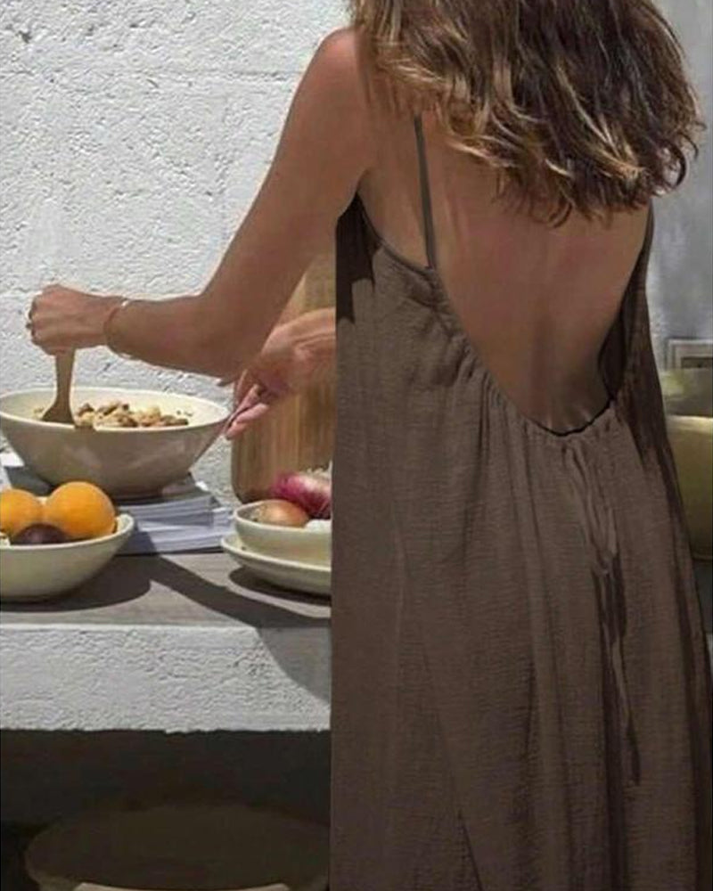 🎁💥LAST DAY SPECIAL PRICE!⚡50K+ SOLD!💃Women's Solid Color Backless Cami Dress