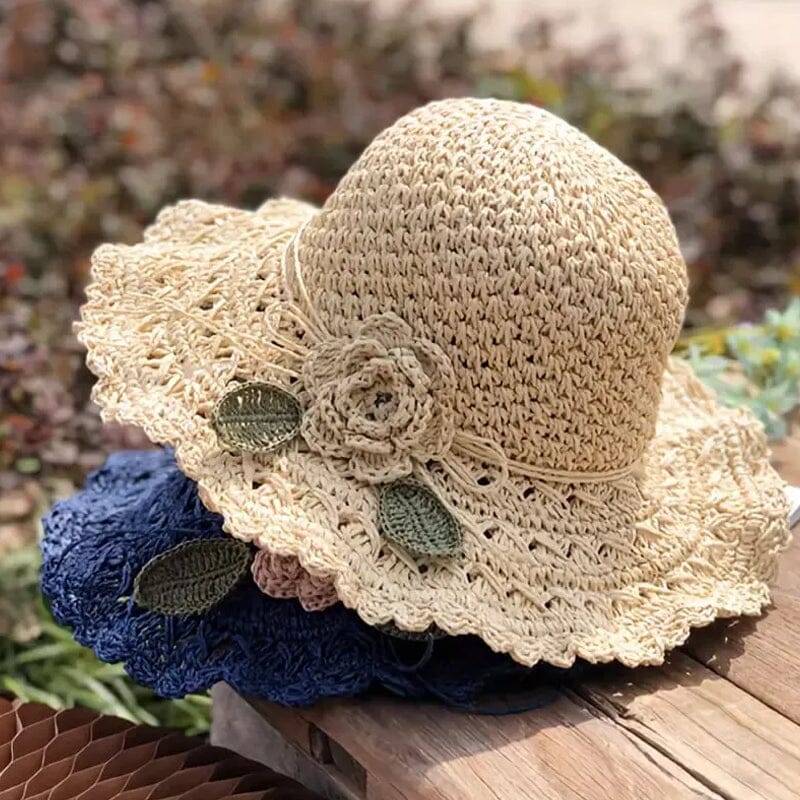 👒Elegant Crochet Straw Hat with Ruffle Detail