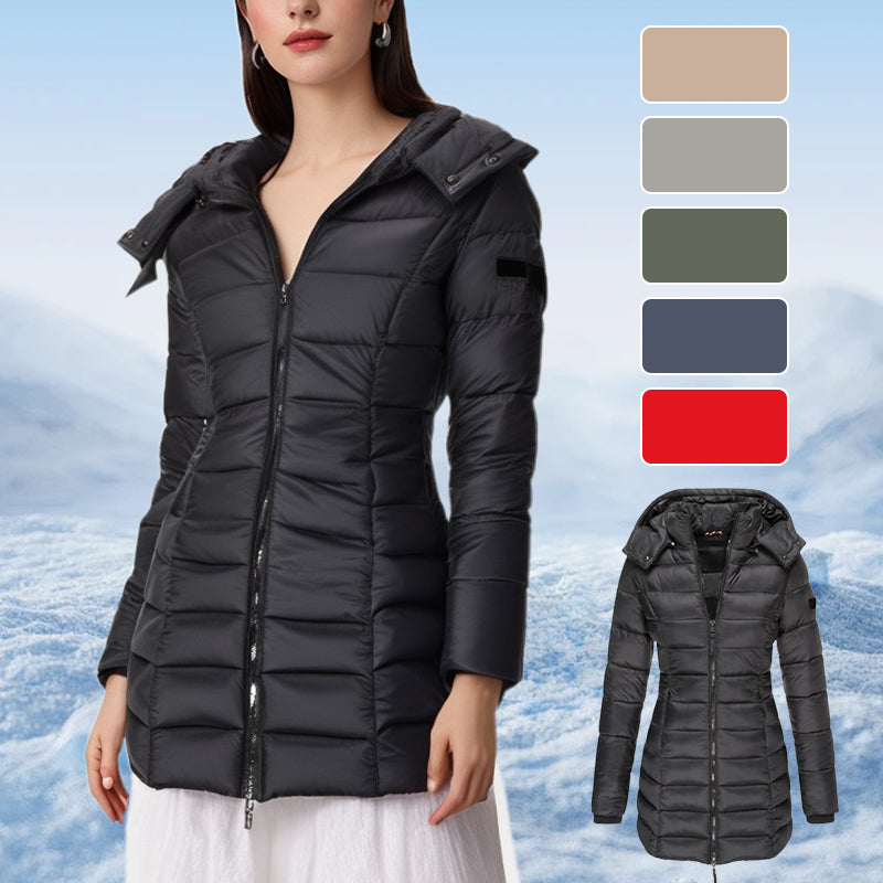 Winter women's mid-length padded jacket warm solid color hooded jacket【FREE SHIPPING】