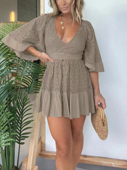 50% OFF🔥👗Open Back Lace Crochet Romper Dress